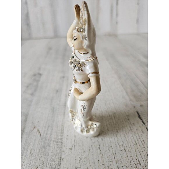 Lefton geisha dancing lady headdress queen statue vintage rhinestone figurine Ja - Picture 2 of 8